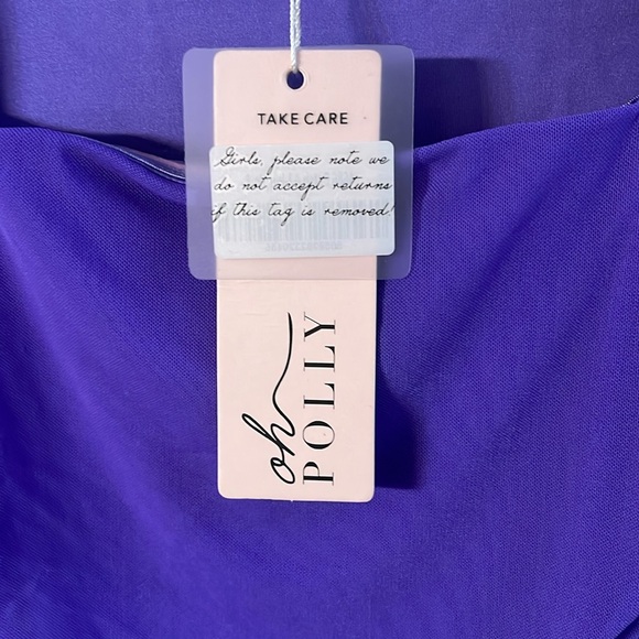 NWT Oh Polly Dress Cold Shoulder Ruched Bodycon Purple Rhinestone Girly Mini New - Picture 4 of 5